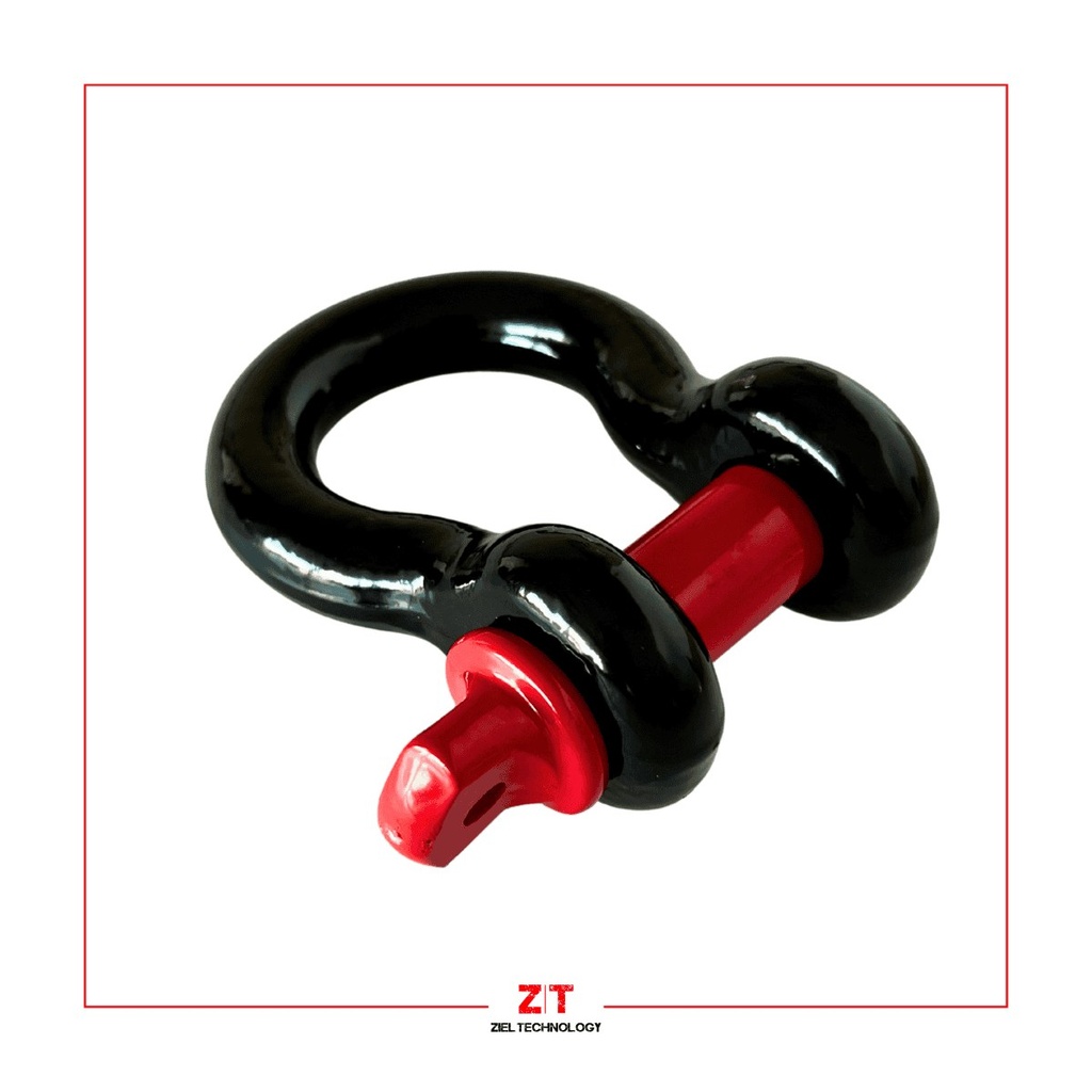 ZT Grillete metalico con capacidad de carga de 4,75 Toneladas. negro con perno rojo a rosca. Carga de rotura 19 Toneladas. Caja de Carton