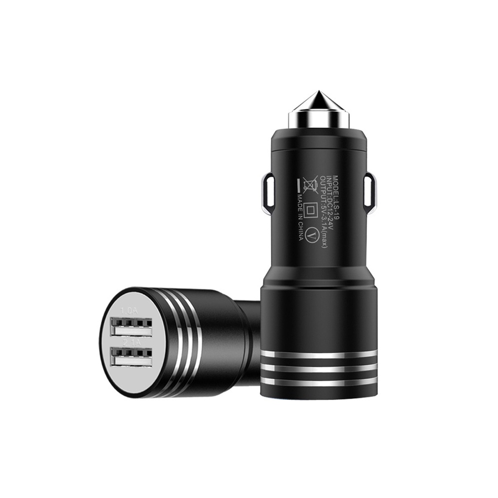 Accesorio para celular - Cargador Doble USB + Encendedor de Zinc con Base Martillo Metálica 12V / 24V salida 5V 4200 mA Negro