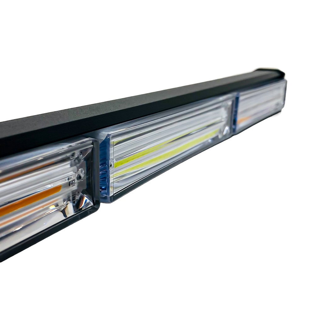 Off Road Barra LED COB Dual - 12-36V Blanca y ámbar 5 Bloques COB 75W Flash 10 Funciones 750X40X45MM Incluye Toma a 12V con Interruptor On / Off y Manejo de Funciones Destellantes