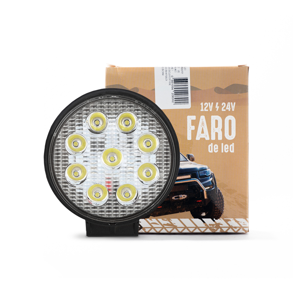 Faro LED auxiliar off-road Cirular 27 W (9 LED 3 W)color blanco 12V / 24V - haz de luz spot -