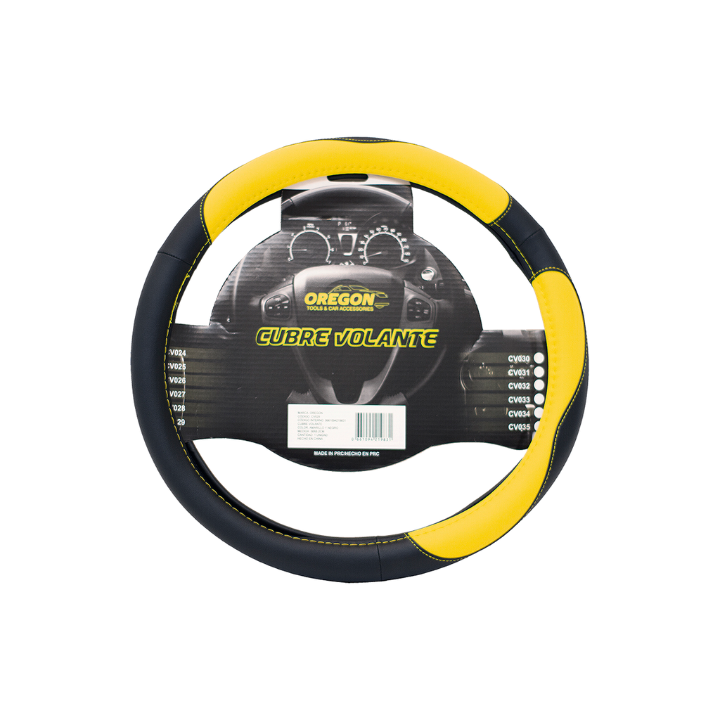 Cubre Volante - Cuero Sintético Premium Negro y Amarillo 38CM X 8.2CM