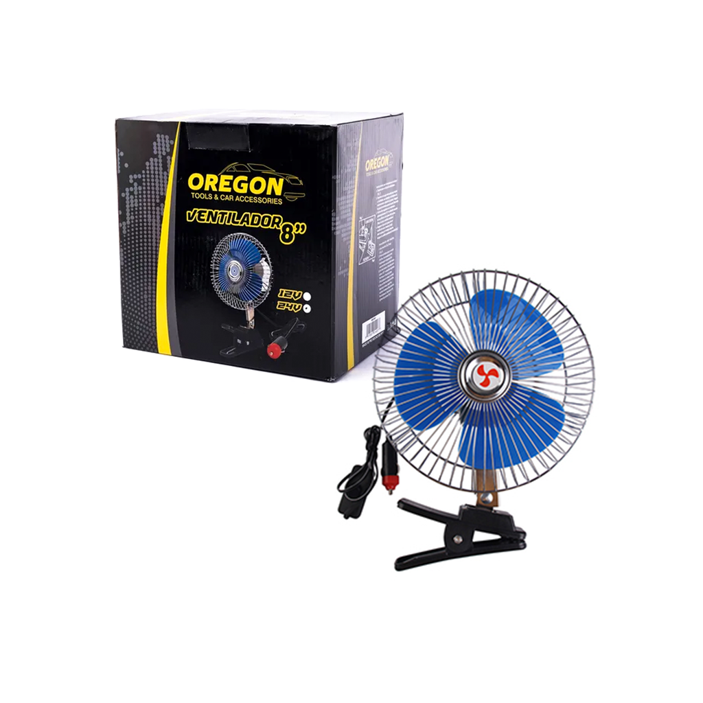 Ventilador metálico de 8" 24V con clip, plateado