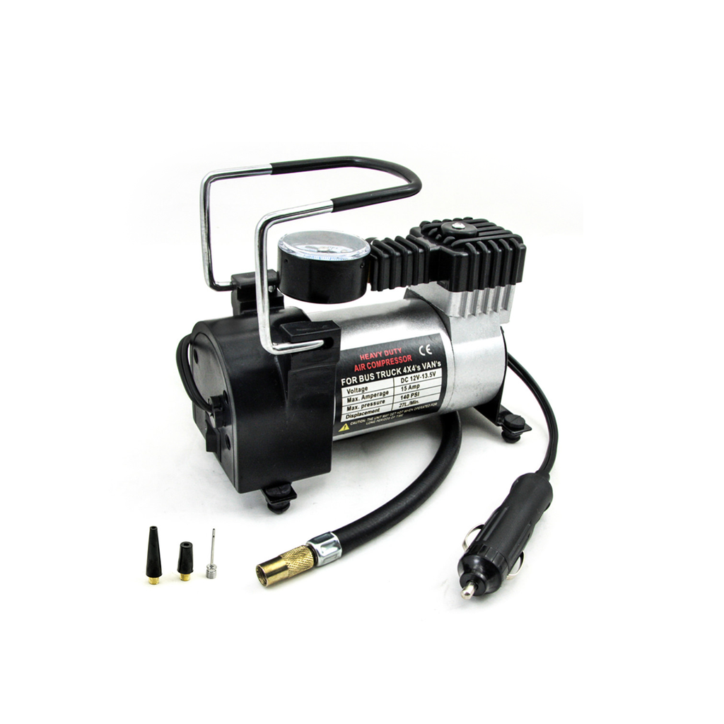Compresor de aire 12V 140 PSI, cilindro 1x30 mm, 10 A, plateado