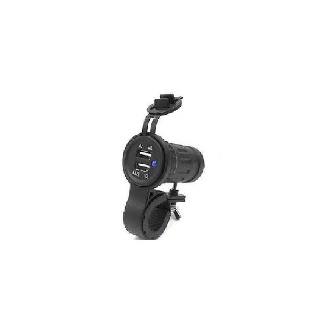 Accesorio para celular - Toma 12V USB Dual con protección para Uso Especial en Motos. Completo