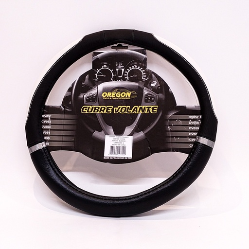[ORECV054] Cubre Volante Modelo Nascar Cuero Sintentico Negro / Blanco 38*8.2Cm